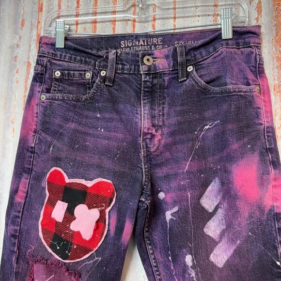 Reworked Levi’s Dyed & Distressed Levis Slim Fit Mens Size 30x32 Patches Holes - Picture 2 of 7